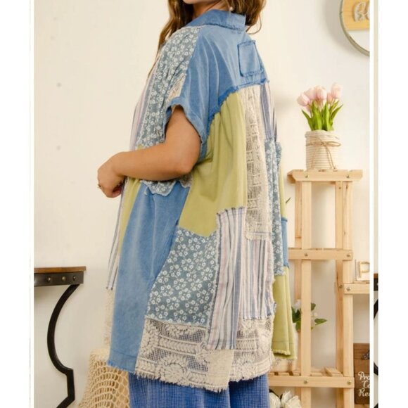 Bluevelvet Patchwork Poncho Top size M/ L Artsy Hippie Lagenlook Boho Peasant - Picture 2 of 16